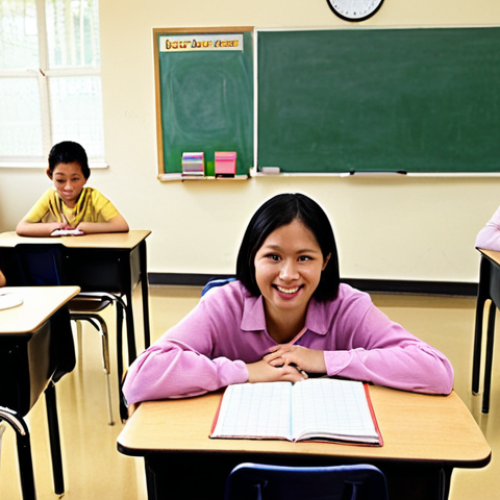 Home 25 **
A TESOL teacher preparing a classroom. The image should feature diverse students. Focus on the teacher arranging desks, putting up visual aids, and creating a welcoming, positive learning environment. Keywords: "TESOL teacher," "classroom preparation," "diverse students," "welcoming environment," "positive learning."
**