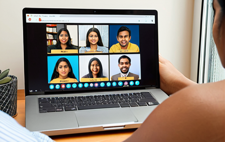 A professional and confident individual of South Asian descent, comfortably teaching English online from a warm, inviting home office. They are engaged in a video call on a laptop, showing a diverse student on the screen, symbolizing global connection and remote work flexibility. Emphasize a bright, supportive environment that conveys empowerment and financial stability.